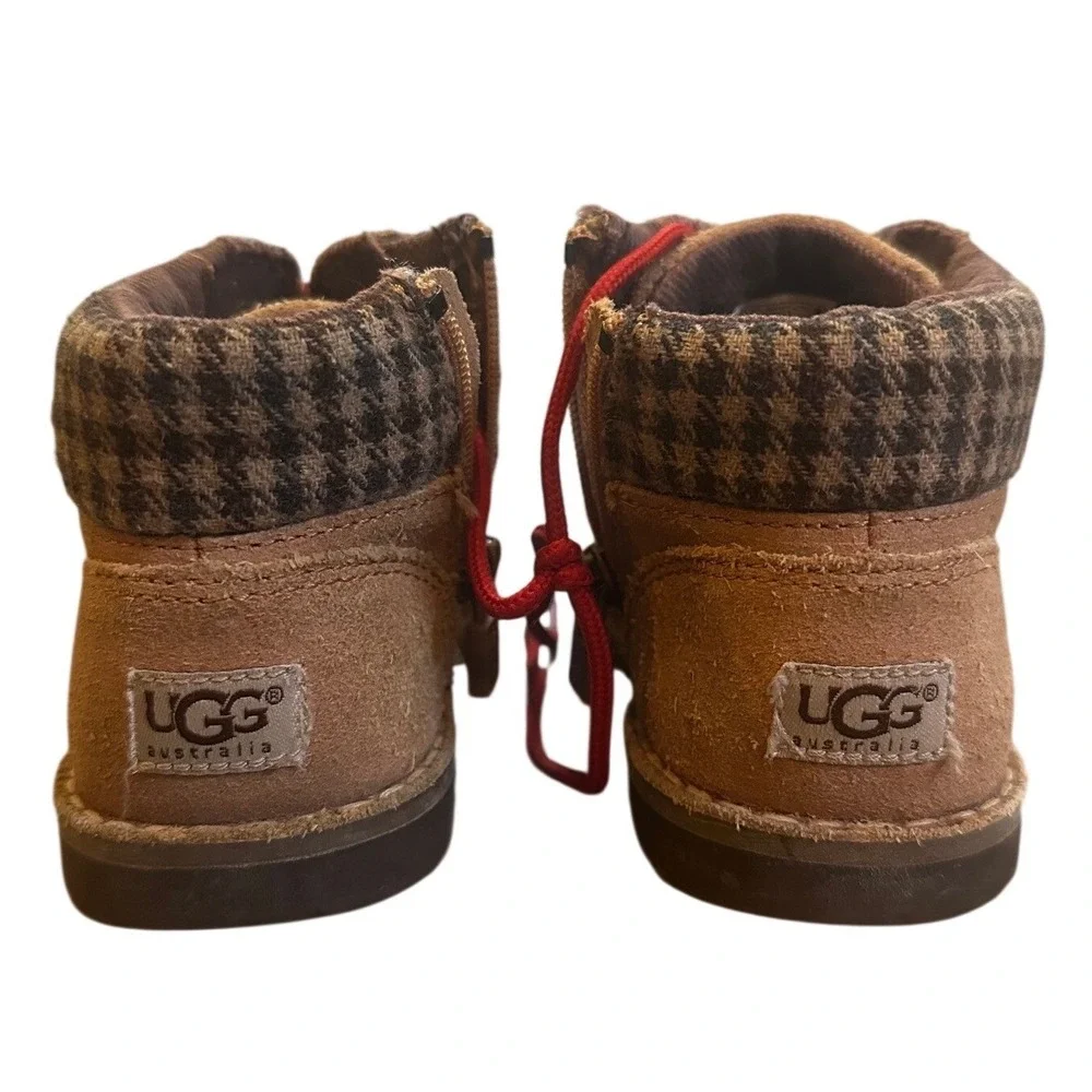 UGG Tan Suede Houndstooth Lace Up Zip Boots Toddler‎ 9